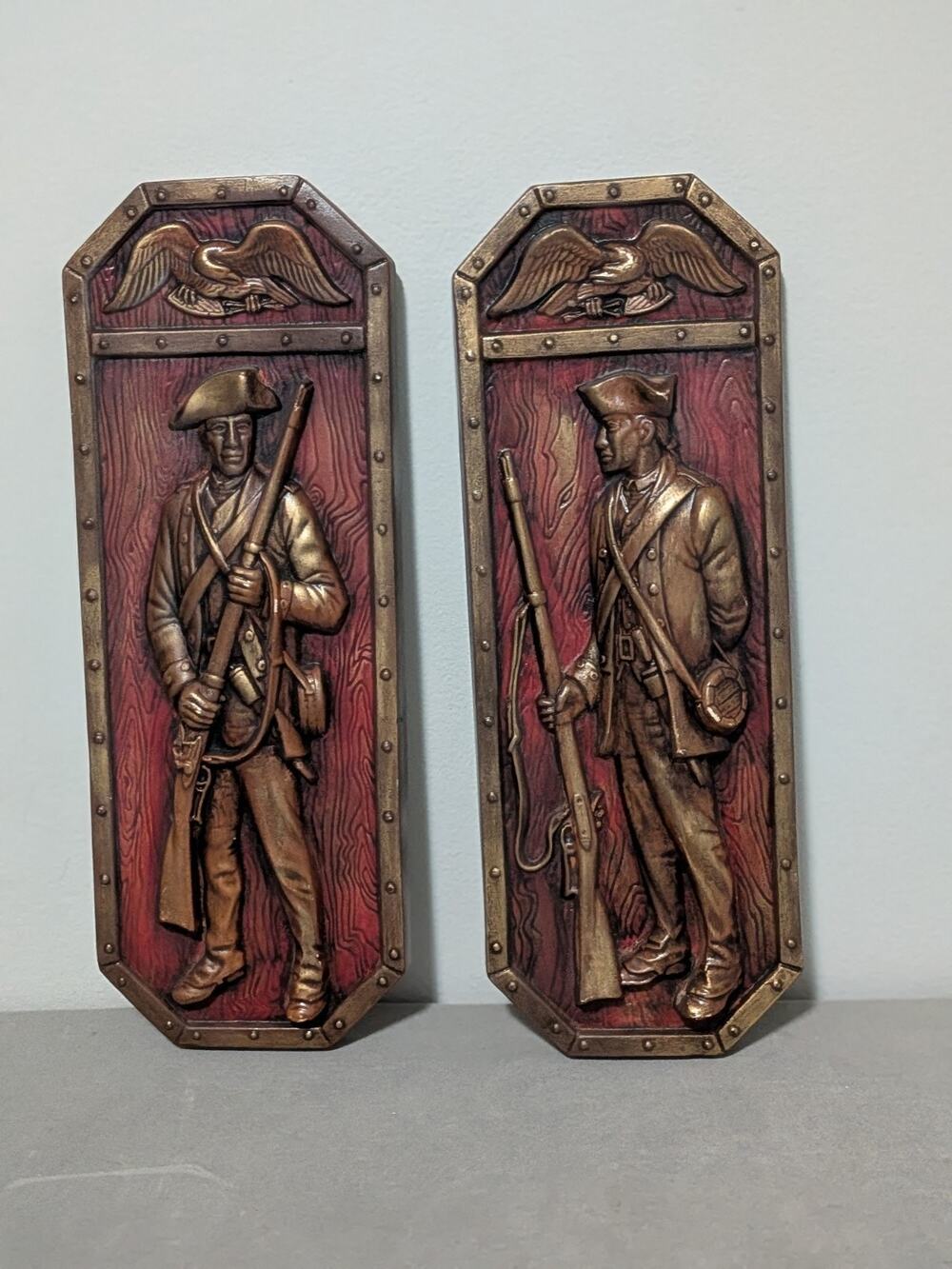 Vintage 1963 Miller Studio Chalkware Colonial Militia Wall Plaques Set of 2